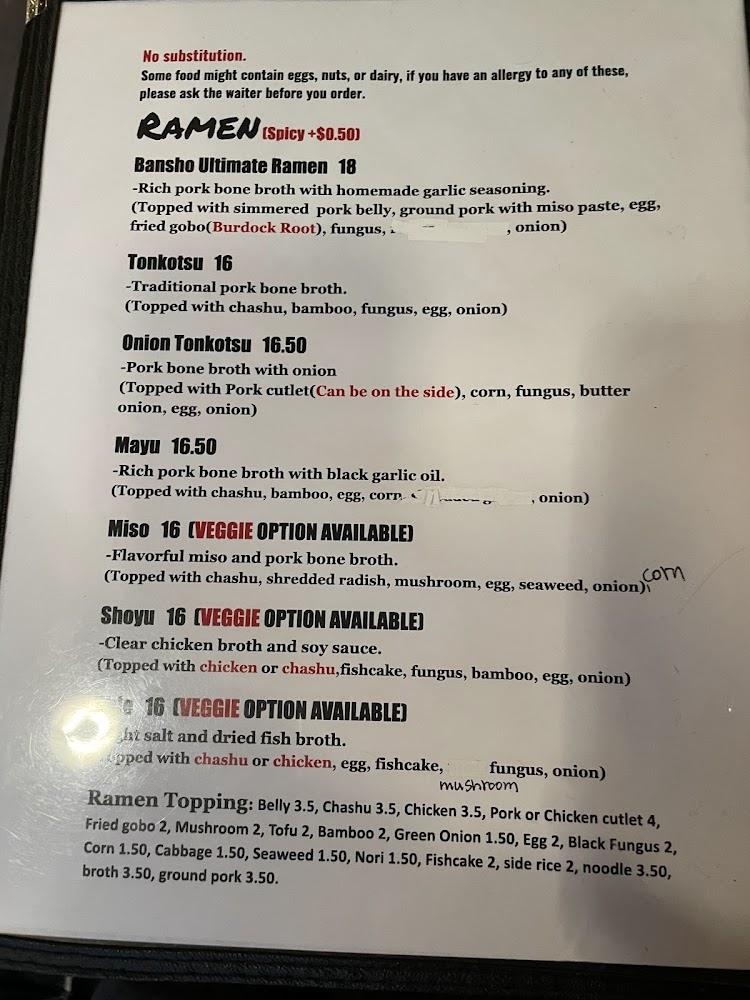 Bansho Ramen Menu image 1